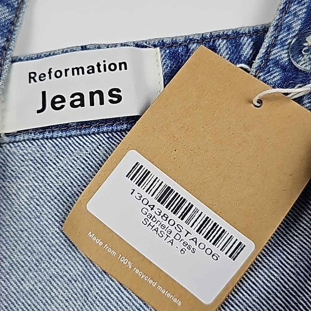Reformation -772 Jeans Shasta Gabriela Raw Hem Button Up Denim Mini Dress Size 6 - Picture 5 of 12